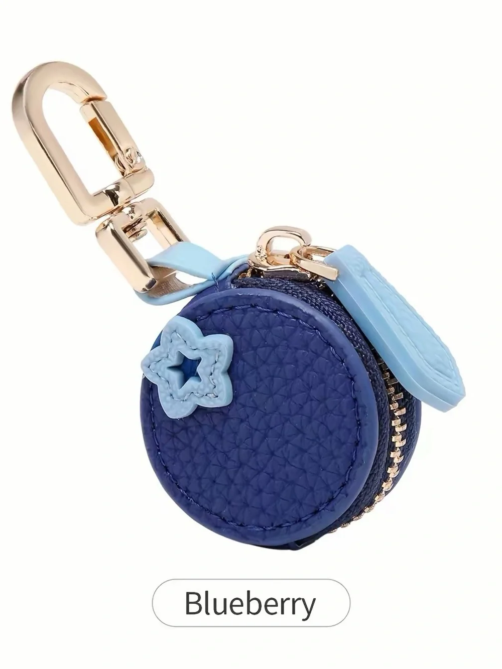 Textured Navy blueberry Keychain Pouch with Gold Hardware